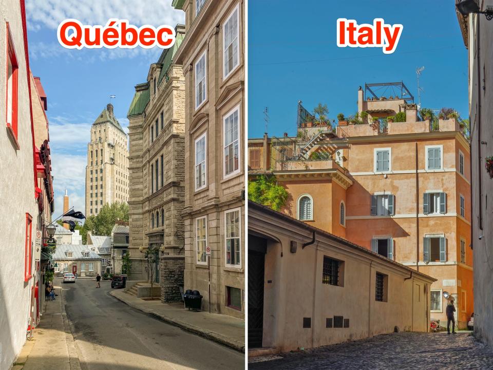 Narrow alley ways in Québec City and Rome.