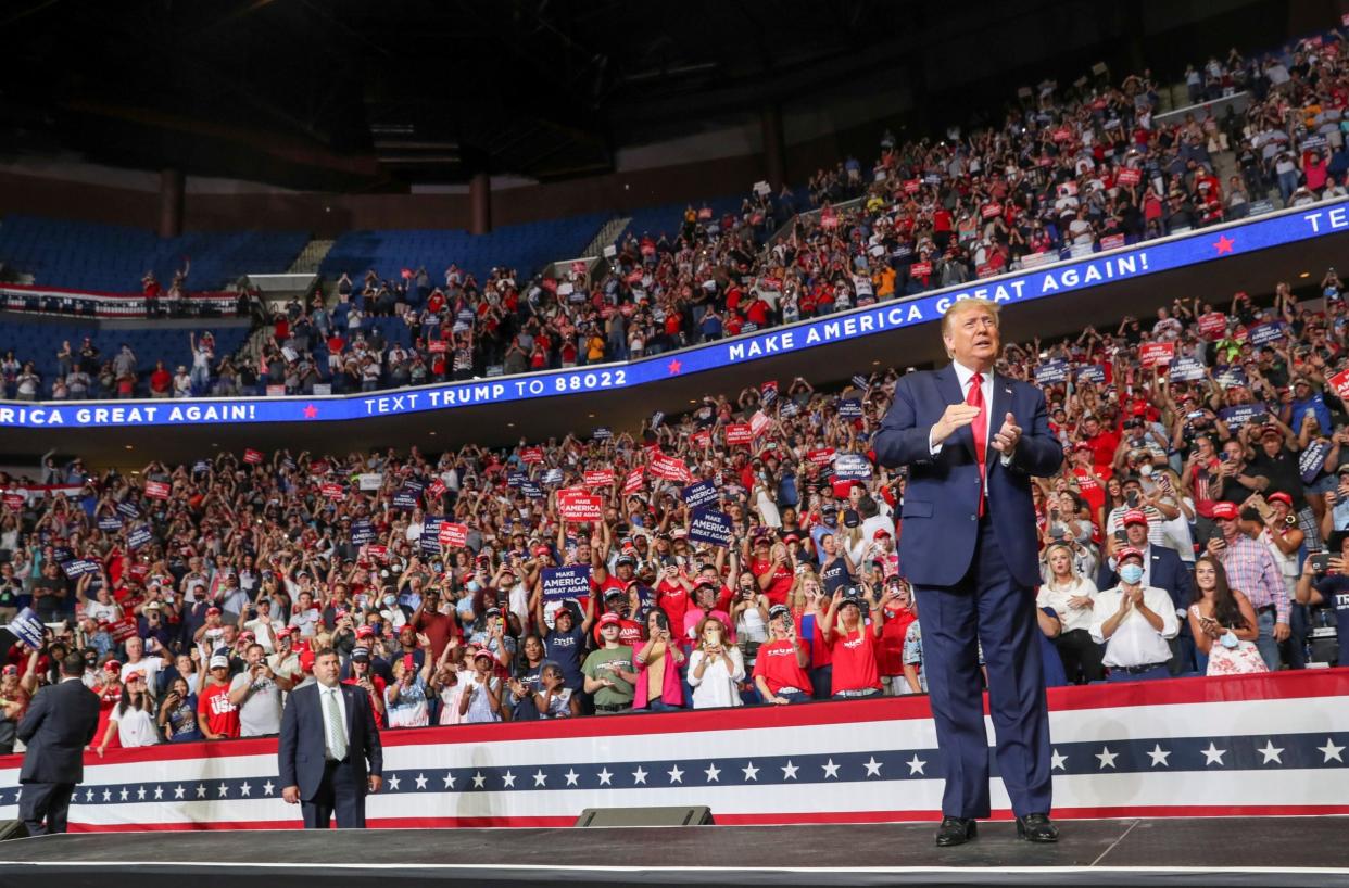 Donald Trump takes the stage at his Tulsa rally in June 2020: REUTERS