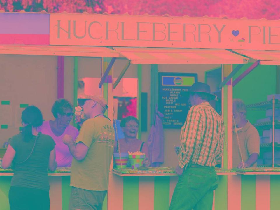 Stand offering huckleberry pies at the Huckleberry Festival in Bingen, Wash.