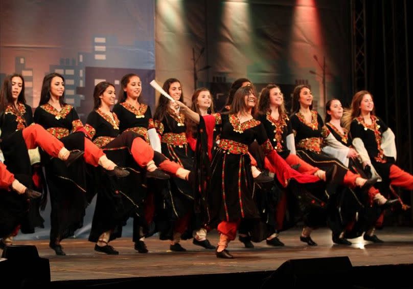 Palestinian girls dancing traditional dabkeh