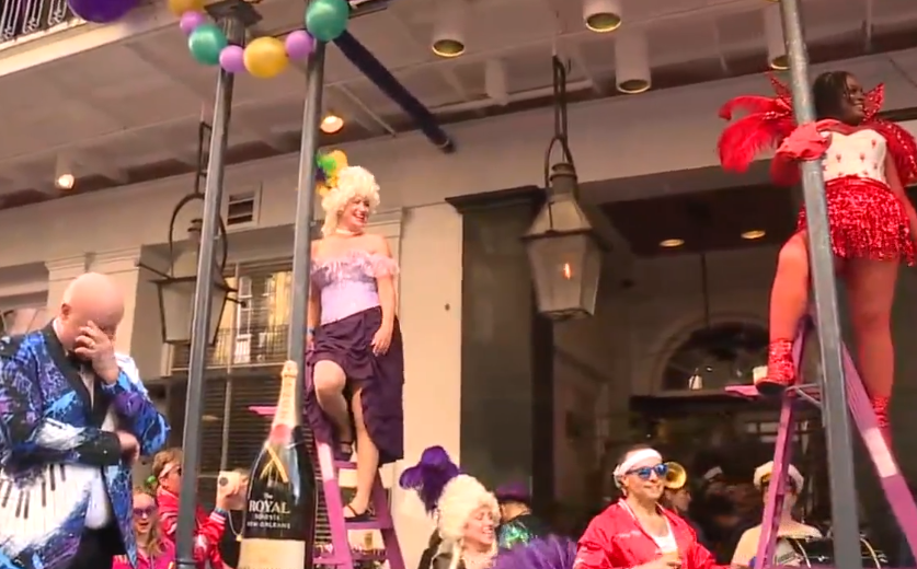 Greasing of the Poles at The Royal Sonesta Hotel New Orleans on Friday, Feb. 9, 2024. (WGNO/Justin Abshire)