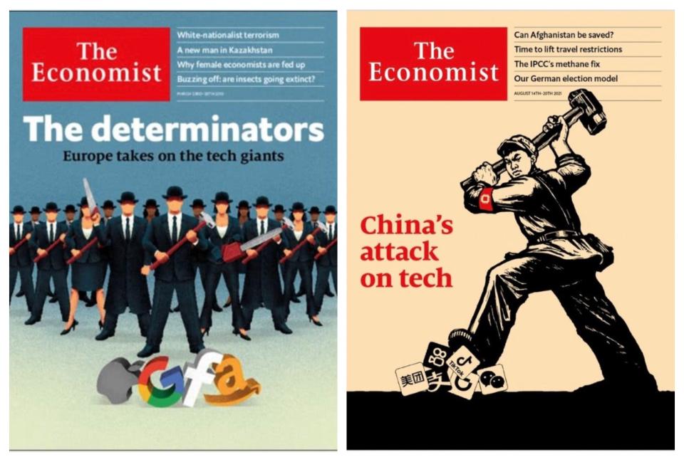 Las dos portadas de la polémica de The Economist. (The Economist)