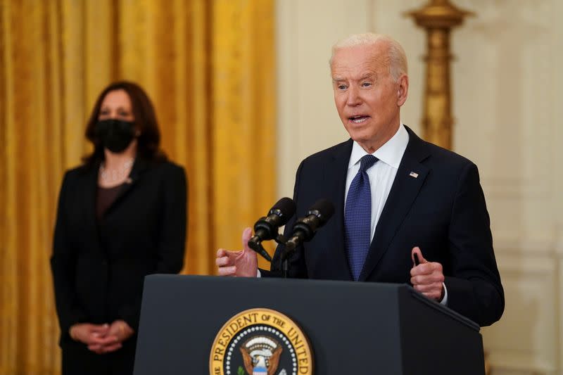 U.S. President Biden speaks to news media at the White House in Washington