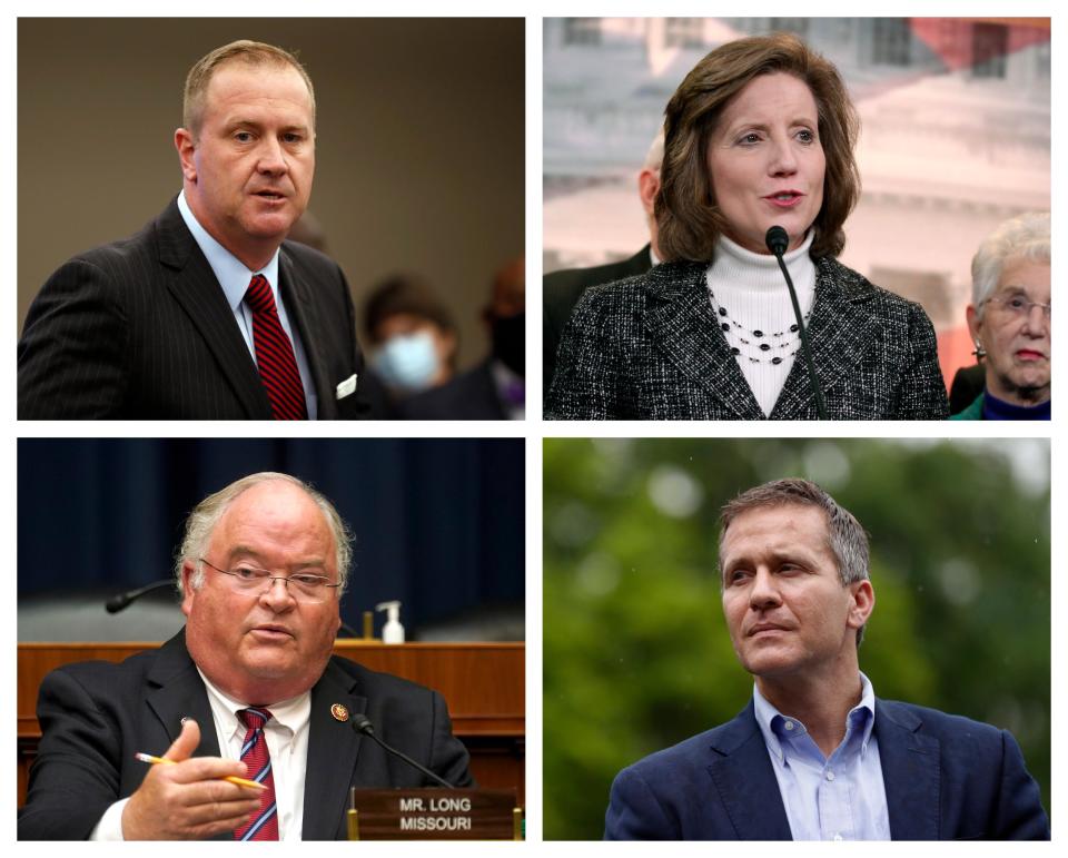 From top left: Eric Schmitt, Vicky Hartzler, Billy Long, Eric Greitens. / Credit: AP Photo/Jeff Roberson, AP Photo/Lauren Victoria Burke, Greg Nash/Pool via AP Filek, AP Photo/Jeff Roberson