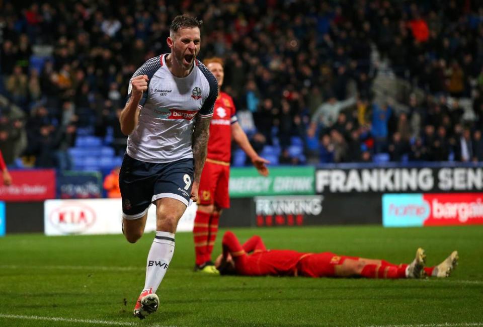 Daryl Murphy celebrates after scoring Bolton’s late winner against MK Dons.