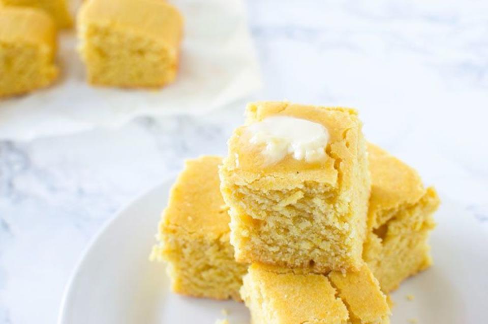 <p>I Can You Can Vegan</p><p>Simple and delicious homemade cornbread that's completely egg and dairy free! </p><p><strong>Get the Recipe:</strong><a href="https://www.icanyoucanvegan.com/easy-vegan-cornbread/" rel="nofollow noopener" target="_blank" data-ylk="slk:Easy Vegan Cornbread;elm:context_link;itc:0;sec:content-canvas" class="link "> <strong>Easy Vegan Cornbread</strong></a></p>