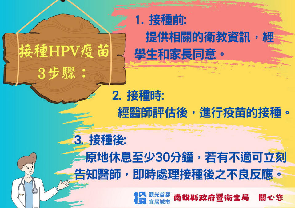 衛生局宣導國中女同學施打人類乳突病毒(HPV)疫苗。（衛生局提供）