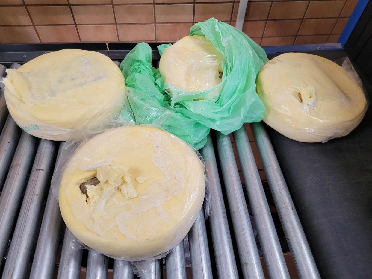 U.S. Customs and Border Protection officers intercepted an attempted cocaine smuggling on July 20, 2023 when a pick-up truck from Mexico was referred for a secondary inspection. Officers found four wheels of cheese with 17.8 pounds of cocaine inside.