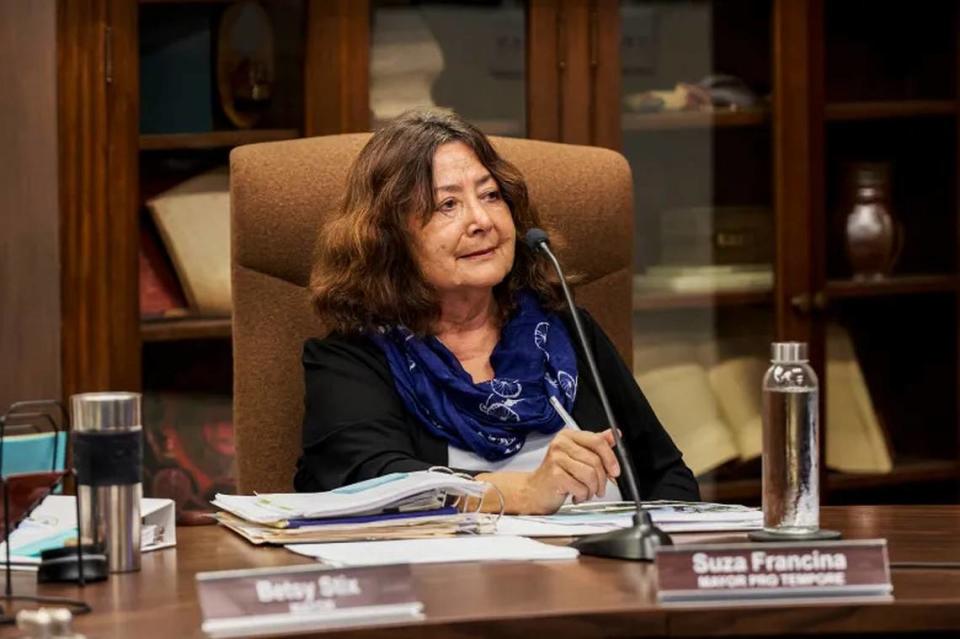 Ojai City Council member Suza Francina appears at a city council meeting in Ojai on June 13, 2023.