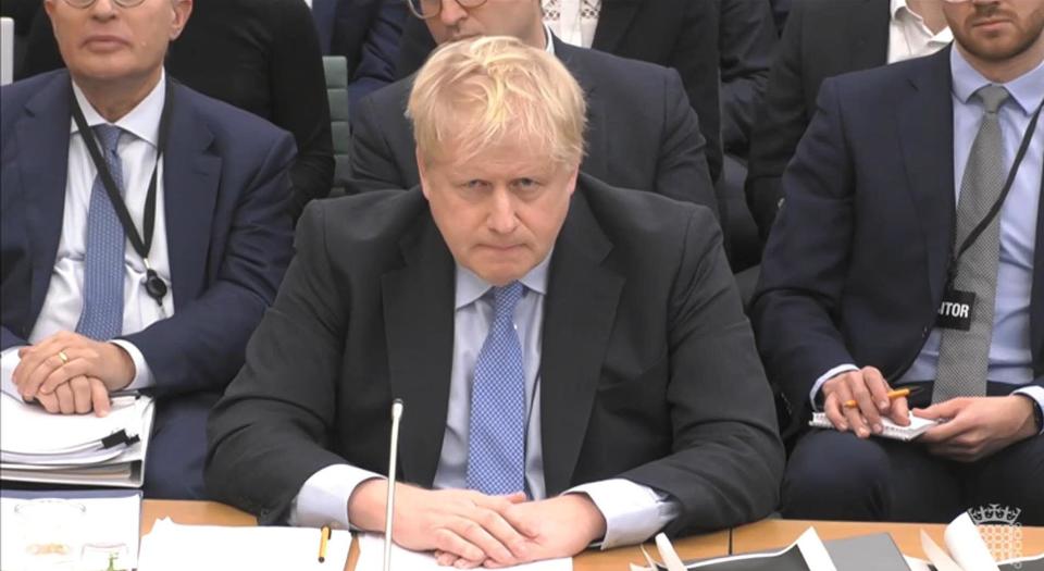 Boris Johnson giving evidence to the Privileges Committee at the House of Commons, London. Picture date: Wednesday March 22, 2023.