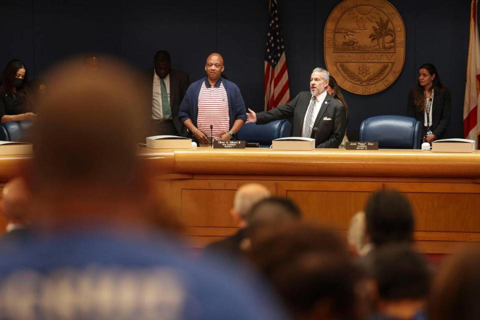 County Commission Chairman Jose “Pepe” Diaz starts the meeting discussing a vote on expanding the Urban Development Boundary before the Miami-Dade County Commission on Thursday, May 19, 2022, at the Stephen P Clark Center in Miami.