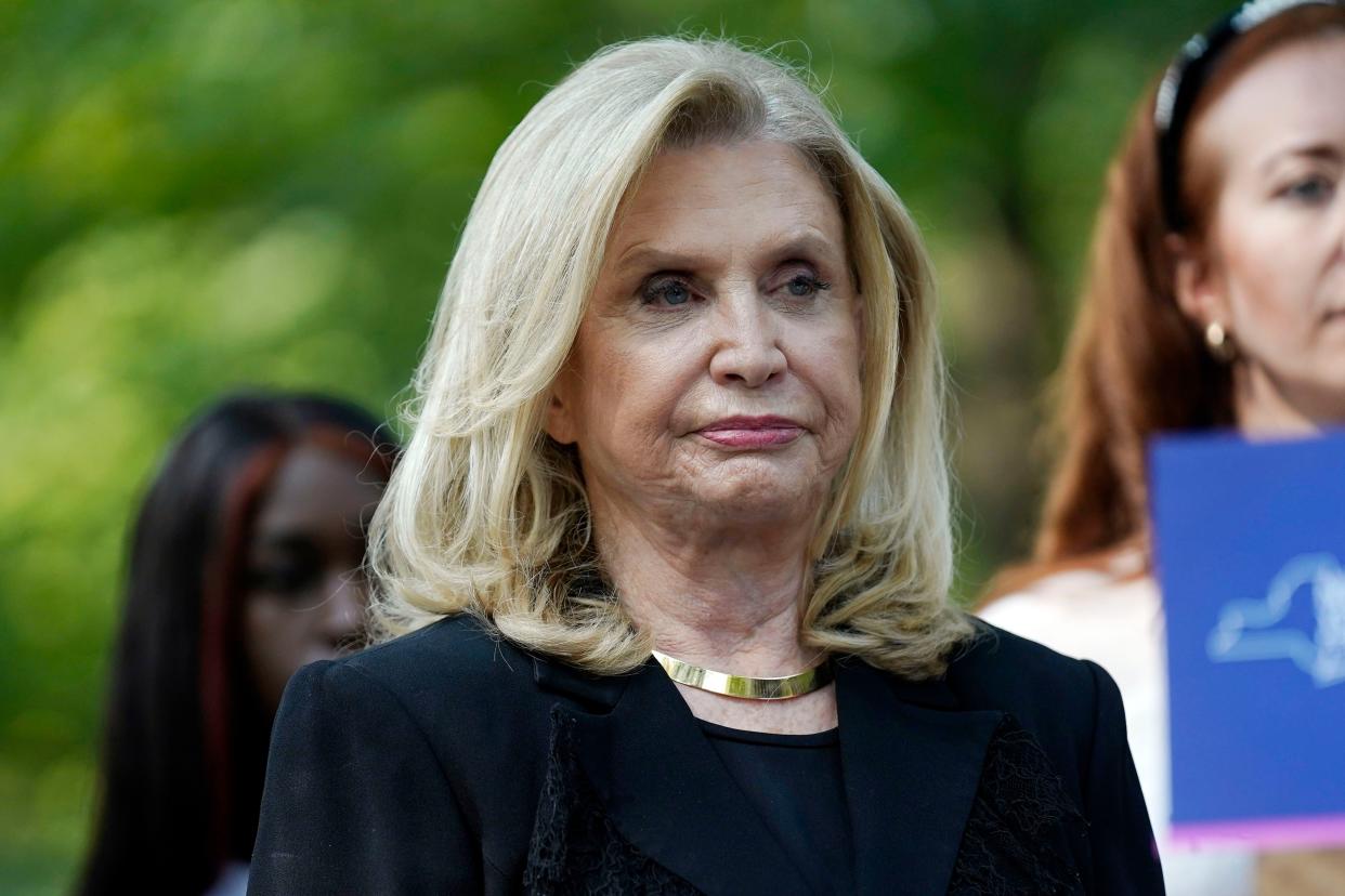 Rep. Carolyn Maloney (D-N.Y.) attends an abortion rights rally, at the Women's Rights Pioneers Monument, in Manhattan, New York on Monday, Sept. 13, 2021. 