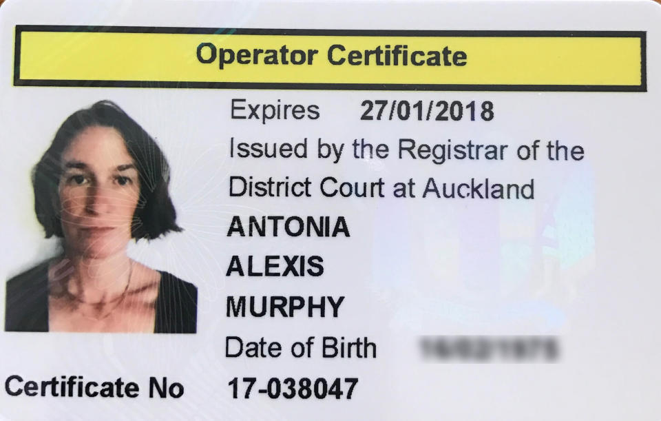 Murphy's operator certificate for her escort agency &mdash; or, as she puts it, "my license to pimp." (Photo: Courtesy of Antonia Murphy)