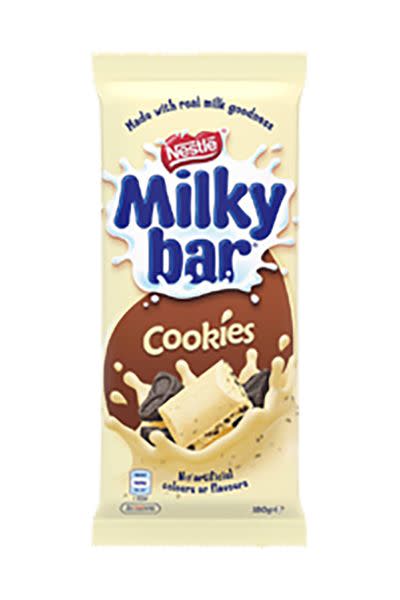 <p><strong>Australia </strong></p><p>Who doesn't love MilkyBar? This contains cookie bits (duh) covered in the delicious MilkyBar white chocolate. </p>