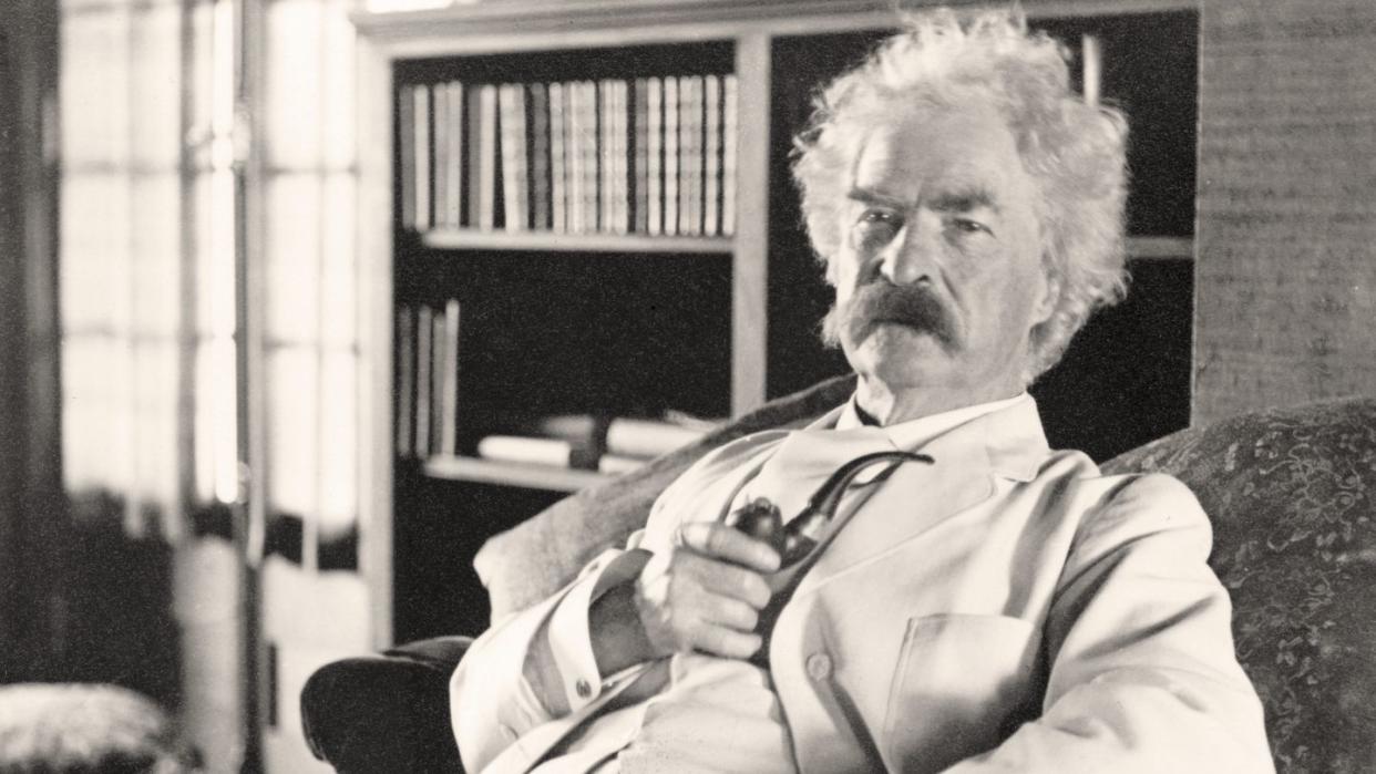 samuel langhorne clemens 1835 to 1910 known by pen name mark twain american humorist, satirist, writer, and lecturer from photograph taken in his old age