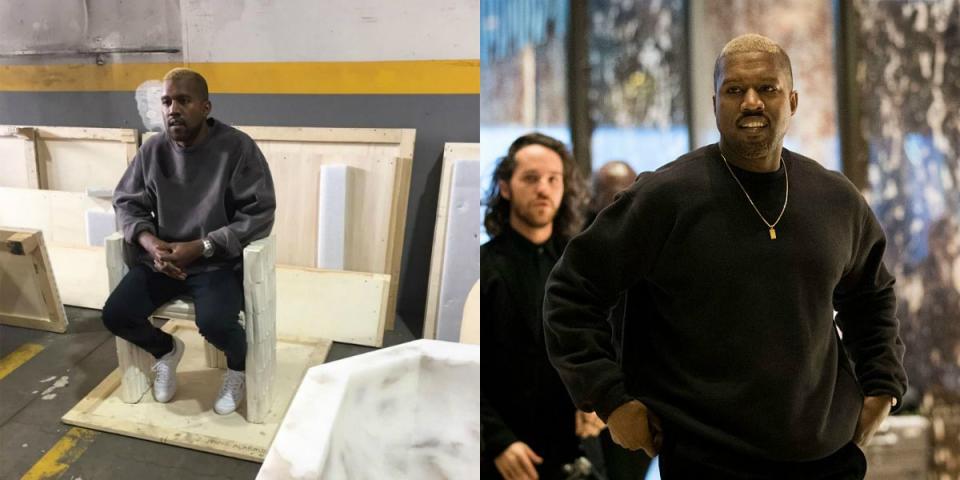 <p>Kanye a fait sa première apparition publique « en blond » lors d’une exposition, suite à sa sortie du centre médical UCLA, où il a été traité pour fatigue, manque de sommeil et d’autres problèmes. Il s’est ensuite rendu à NYC pour rencontrer Donald Trump. <em>(Photos : Instagram/Getty Images/December 2016)</em> </p>