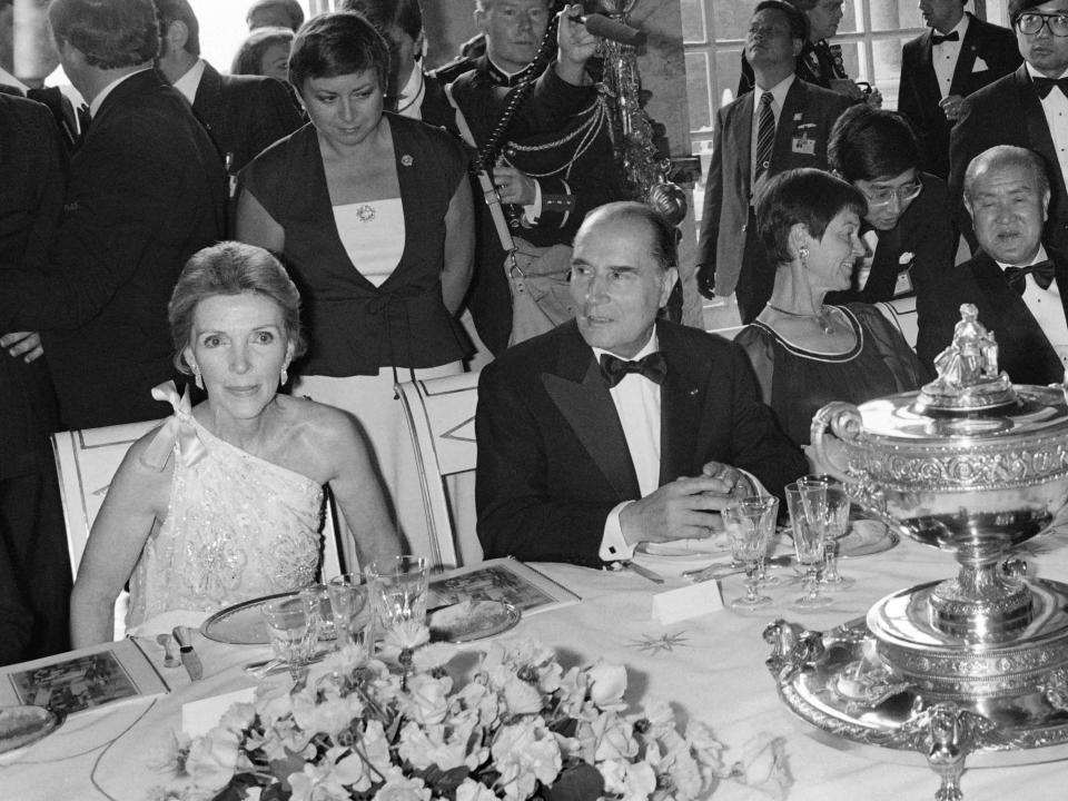 Nancy Reagan, former first lady, attends an official dinner during the 1982 G8 Summit (AFP via Getty Images)