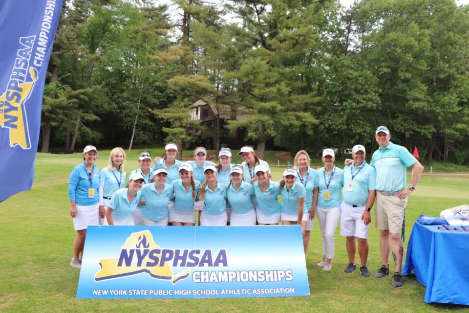 Section V's girls golf team placed third at the NYSPHSAA Championships on Monday, June 6, 2022, at McGregor Links Country Club in Wilton: Julia Zigrossi, Sophia Cellura, Harper Dittman, Caitlin Keenan, Emily Ferguson, Riley Stuver, Mackensie Daniel, Kiera Lalley, Marisa Eichas.