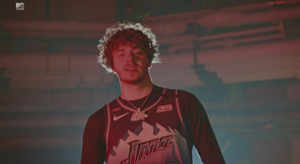 In this video grab issued Sunday, Aug. 30, 2020, by MTV, Jack Harlow performs "Whats Poppin" during the MTV Video Music Awards. (MTV via AP)