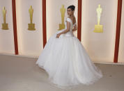 <p>Sofia Carson en la alfombra champán de los Oscars 2023 en Los Angeles. REUTERS/Eric Gaillard</p> 