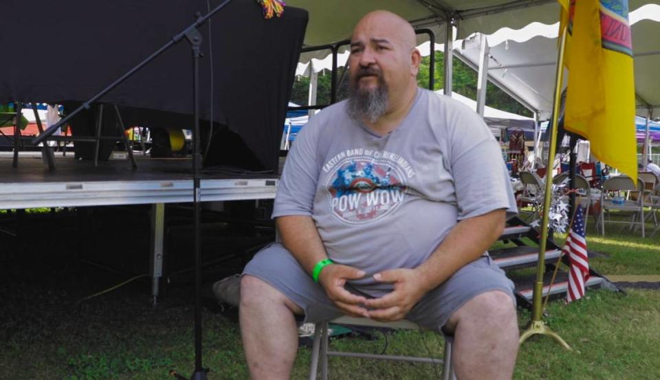 Cultural Ambassador for the EBCI, John Grant Jr., during an interview at the 4th of July Powwow, in Cherokee, NC., on July 1, 2023.