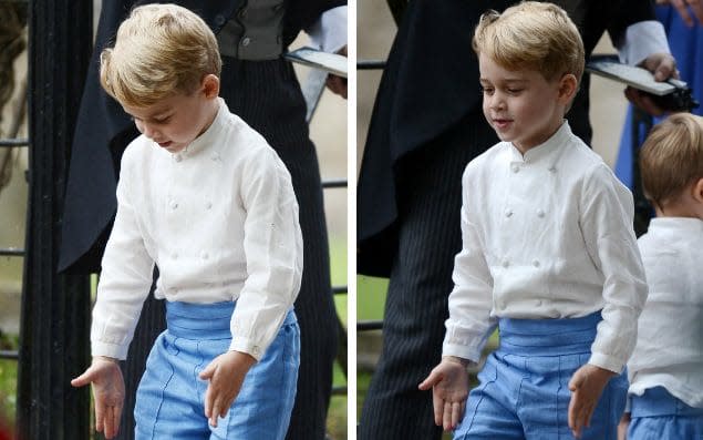 With his arms by his side, Prince George marched around the grounds of the church in Letheringsett, Norfolk - Mark Stewart Photography