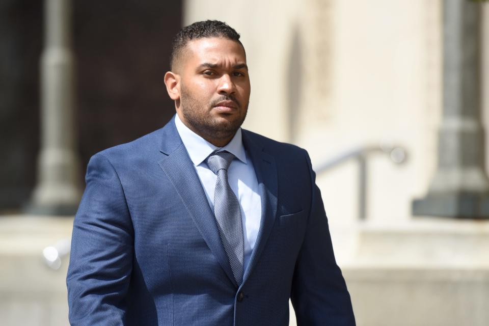 Former Paterson Police Officer Eudy Ramos leaves federal court on Wednesday, March 27, 2019. Ramos is charged with civil rights violations for allegedly conducting illegal traffic stops and taking money from the occupants of the vehicles.