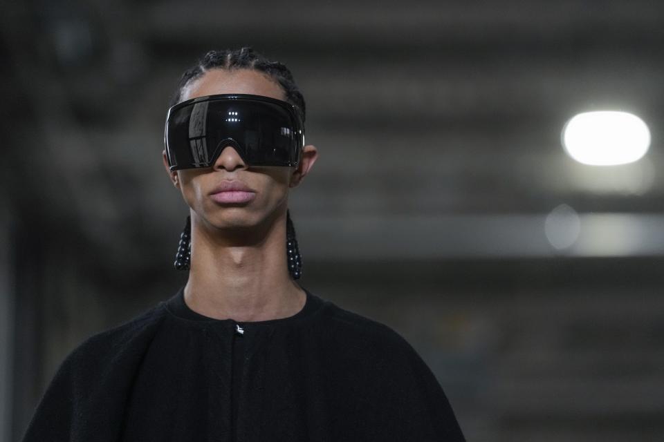 A model wears a creation as part of the Rick Owens menswear Fall-Winter 2023-24 collection presented in Paris, Thursday, Jan. 19, 2023. (AP Photo/Thibault Camus)