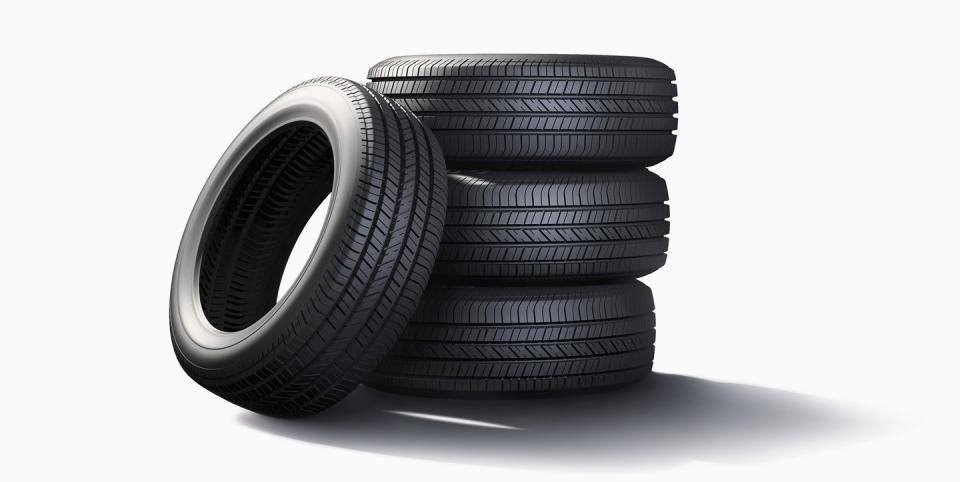 pile of tires on white background