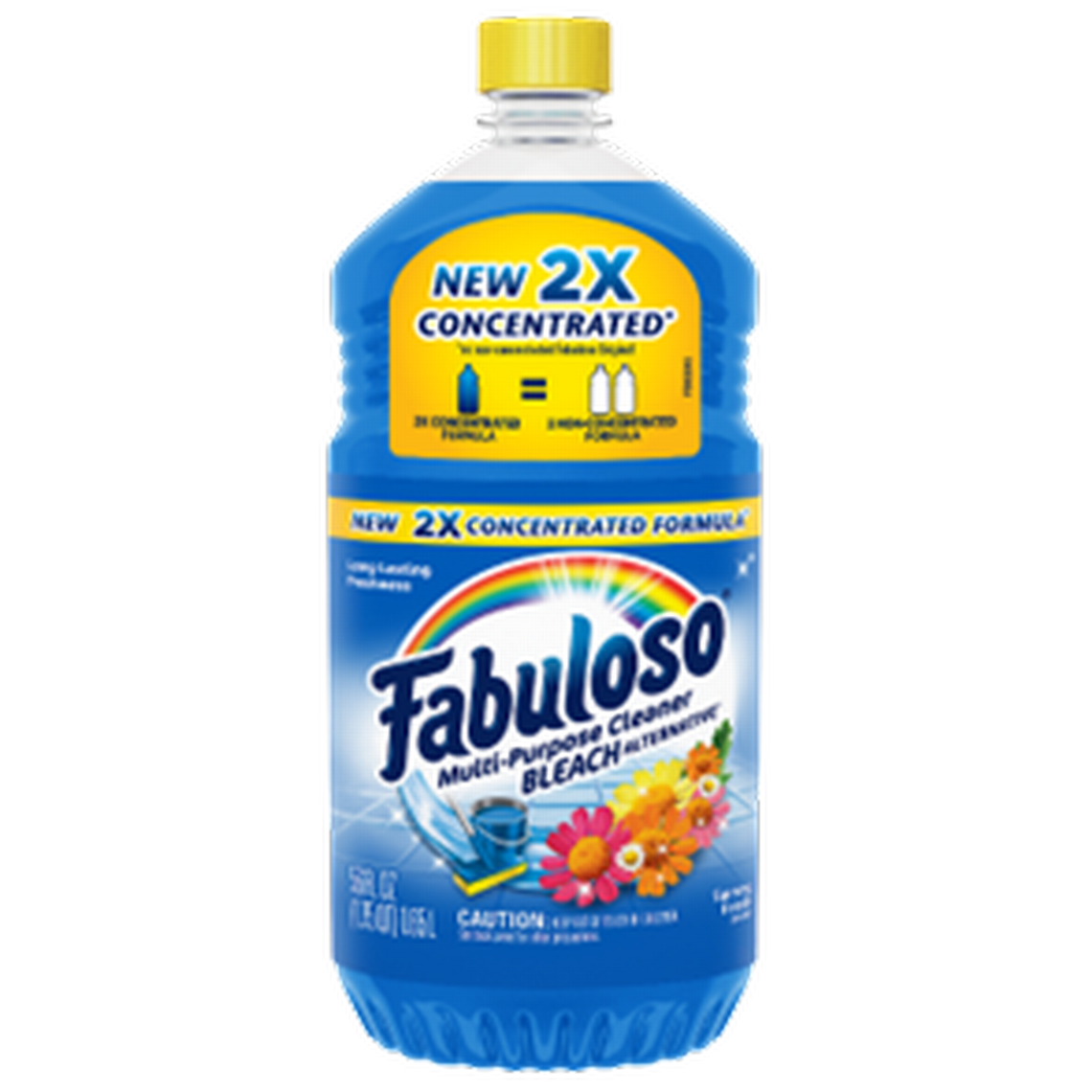 A 56-ounce bottle of Fabuloso Multi Purpose Cleaner Bleach Alternative 2X Concentrated Formula Spring Fresh Scent