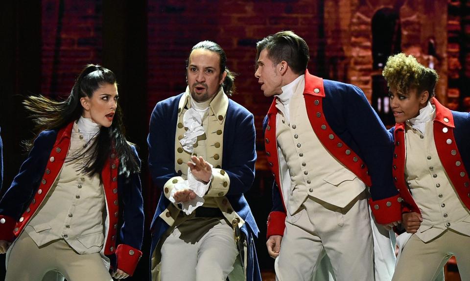 Lin-Manuel Miranda and the cast of 'Hamilton' onstage during the 70th Annual Tony Awards at The Beacon Theatre on June 12, 2016 in New York City.