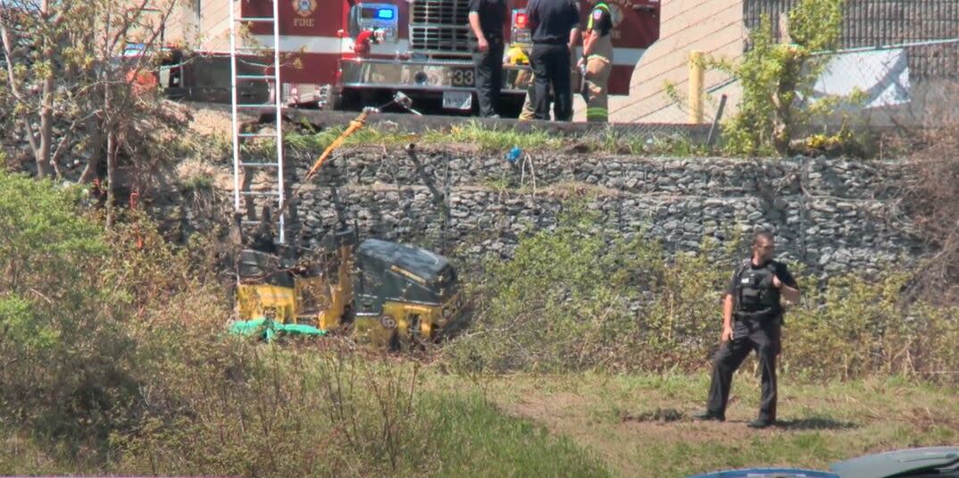 Police say they found a man trapped beneath a steamroller with no vital signs in Whitby Tuesday morning. (CBC News - image credit)