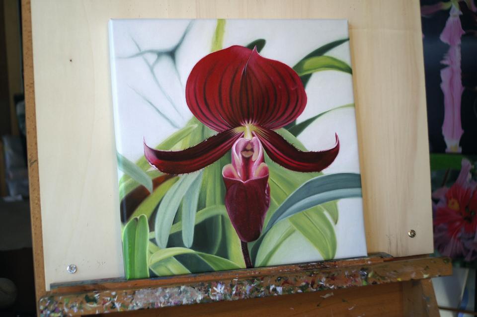 Finished oil painting of an orchid