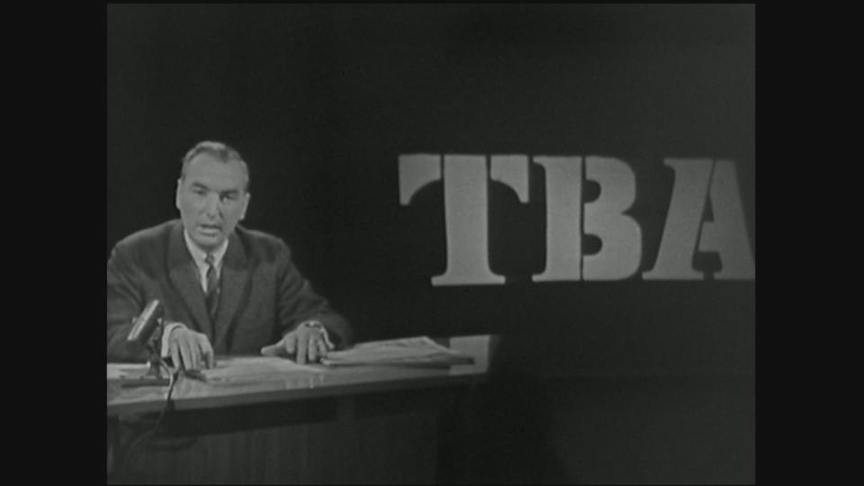 The Loblaws protest was the last item on the CBC-TV program 'TBA' that aired on Oct. 21, 1966 — the same day the protest unfolded. Host Warren Davis is shown at the start of that segment in the image above.