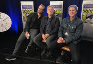 <p><i>Stranger Things</i> veterans David Harbour and Matthew Modine are joined by newcomer Paul Reiser (center) in Yahoo TV’s Comic-Con suite. While we already know Harbour and Modine as Police Chief Jim Hopper and mad scientist Martin Brenner, Reiser joins the Season 2 cast as Owens, a Department of Energy chief tasked with looking into the strange events of the first season.<br><br>(Photo: Giana Mucci/Yahoo) </p>