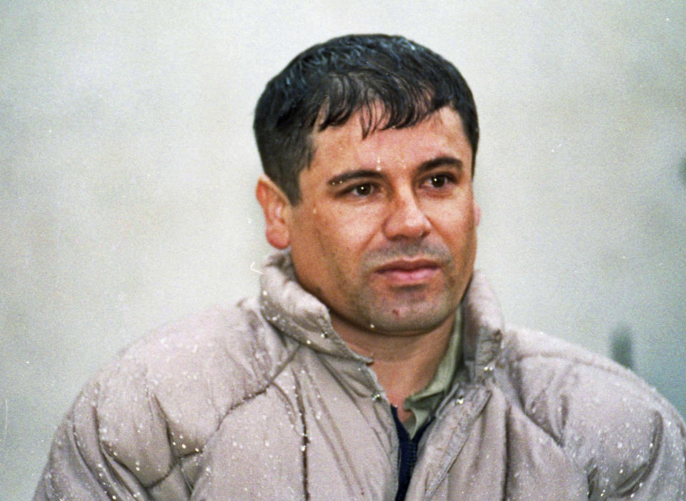 In this June 10, 1993 file photo, Joaquin Guzman Loera, alias "El Chapo" Guzman, is shown to the media after his arrest at the high security prison of Almoloya de Juarez, on the outskirts of Mexico City. A senior U.S. law enforcement official said Saturday, Feb. 22, 2014 that Guzman, the head of Mexico’s Sinaloa Cartel, was captured alive overnight in the beach resort town of Mazatlan, Mexico. (AP Photo/Damian Dovarganes, File)