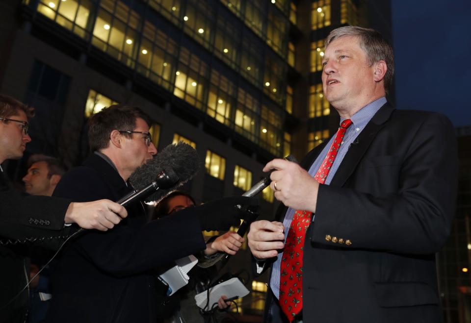 Wayne Williams, Colorado's secretary of state, speaks after arguments in a lawsuit were heard Monday, Dec. 12, 2016, outside the federal courthouse in downtown Denver. A federal judge dealt a severe setback Monday to a longshot plan to deny Donald Trump the presidency through the Electoral College, refusing to suspend a Colorado law requiring the state's nine electors to vote for the presidential candidate who won the state in November. (AP Photo/David Zalubowski)