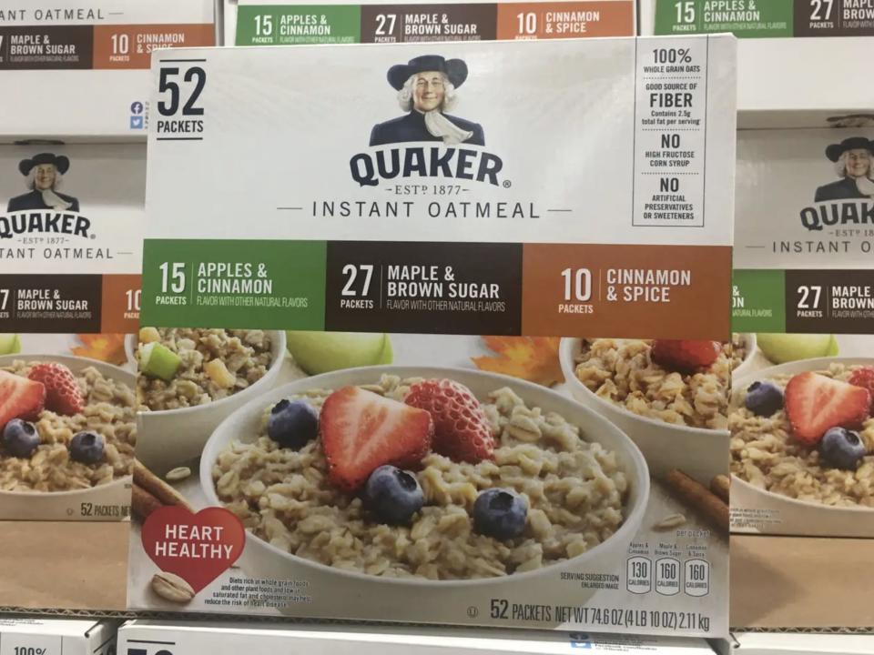 A box of Quaker oatmeal at Costco