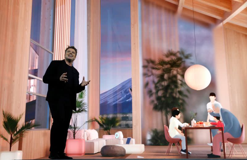 Danish architect Bjarke Ingels, CEO of Bjarke Ingels Group, talks about Woven City, a prototype city of the future on a 175-acre site at the base of Mt. Fuji in Japan, at a Toyota Motor Corporation news conference during the 2020 CES in Las Vegas