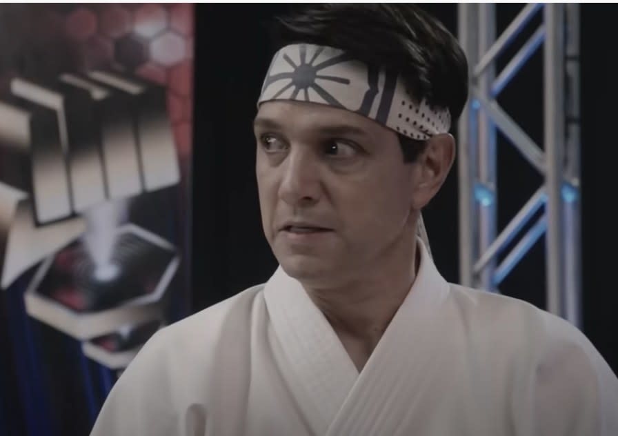 Ralph Macchio as Daniel LaRusso wears karate gear in a "Cobra Kai" clip