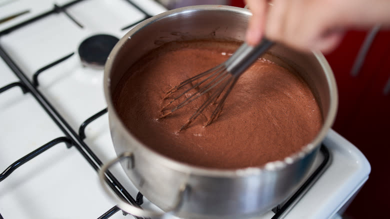 pot of stovetop chocolate pudding