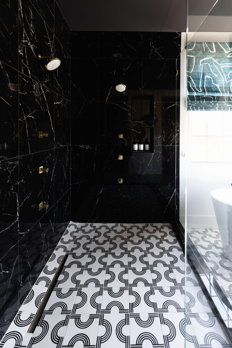 Make a statement with shower tile on the floor