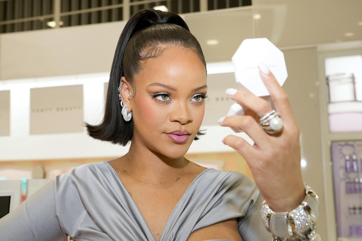 Rihanna celebrates the launch of Fenty Beauty at ULTA Beauty on March 12, 2022 in Los Angeles. (Photo by Kevin Mazur/Getty Images for Fenty Beauty by Rihanna)