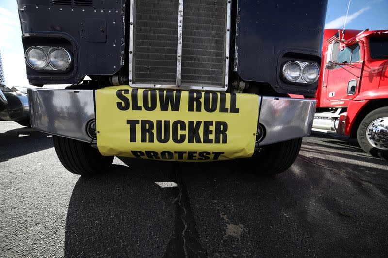 Truckers and their supporters form a convoy bound for the nation's capital from California