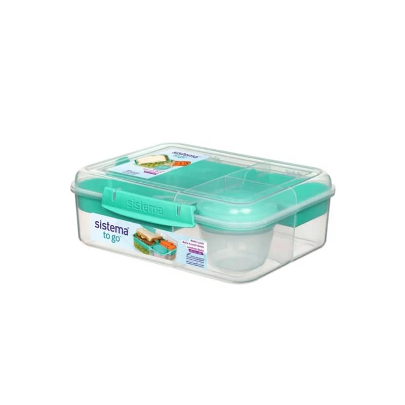 Sistema To Go, 1.65L/6.9 Cups, 1 Pack, Plastic Rectangular Bento Lunch with Yogurt Pot, Teal