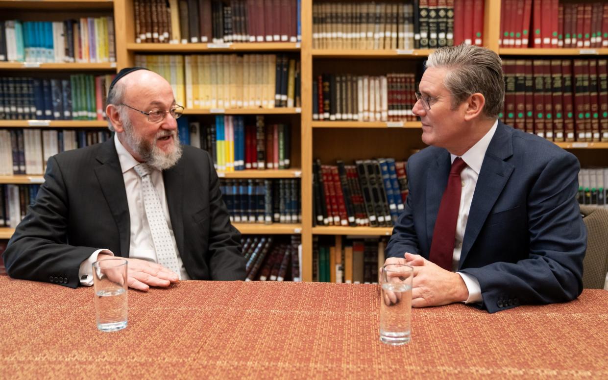 Sir Keir Starmer whose wife, Victoria, is Jewish speaks with Chief Rabbi Ephraim Mirvis