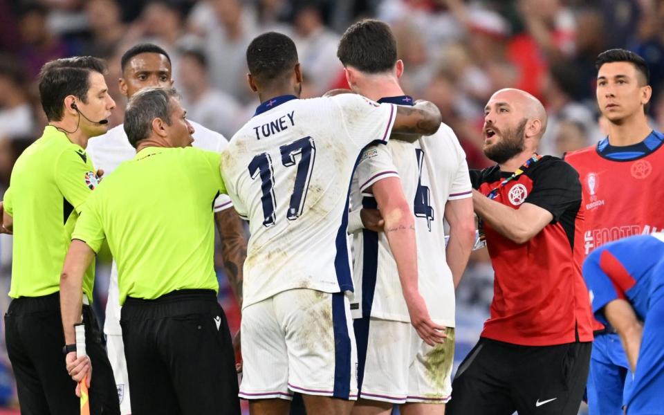 Ivan Toney wraps his arms around Declan Rice amid confrontational scenes