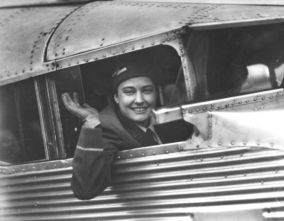 <span class="caption">Helen Richey, the first woman pilot to fly a commercial airline, is seen here in the cockpit of a Central Airlines plane in 1934. No major carrier hired a woman pilot until the 1970s.</span> <span class="attribution"><span class="source">AP Photo</span></span>