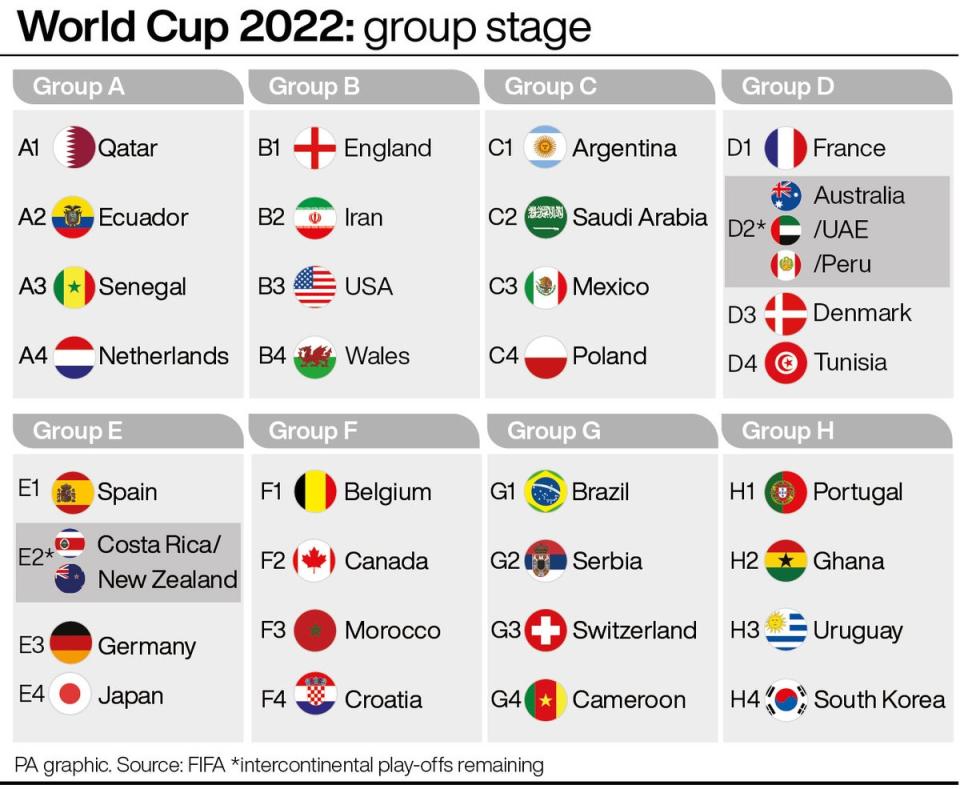 Wales will line up against England, Iran and the United States at the 2022 World Cup (PA Graphics) (PA Graphics)