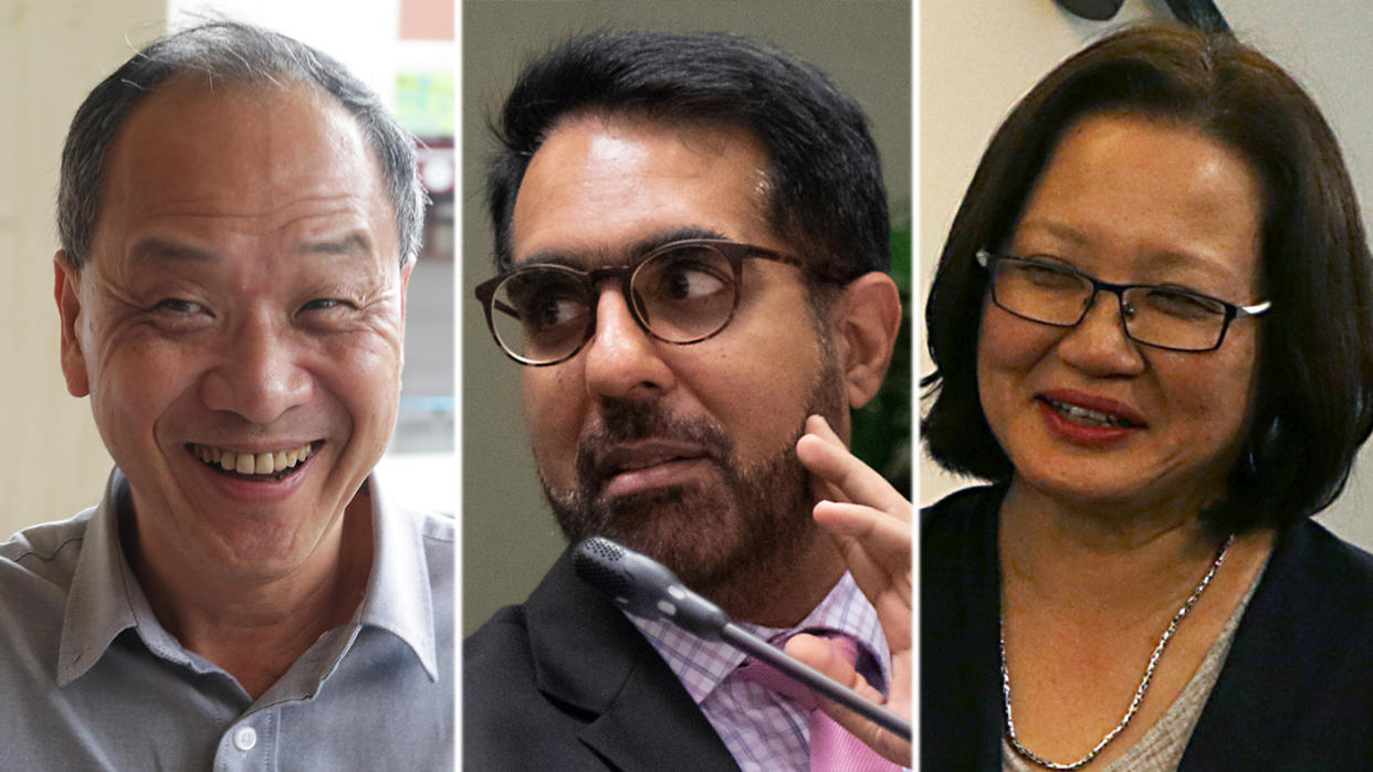 (From left) Workers' Party ex-chief Low Thia Khiang, WP secretary-general Pritam Singh and WP chairman Sylvia Lim. (Yahoo News Singapore file photos)